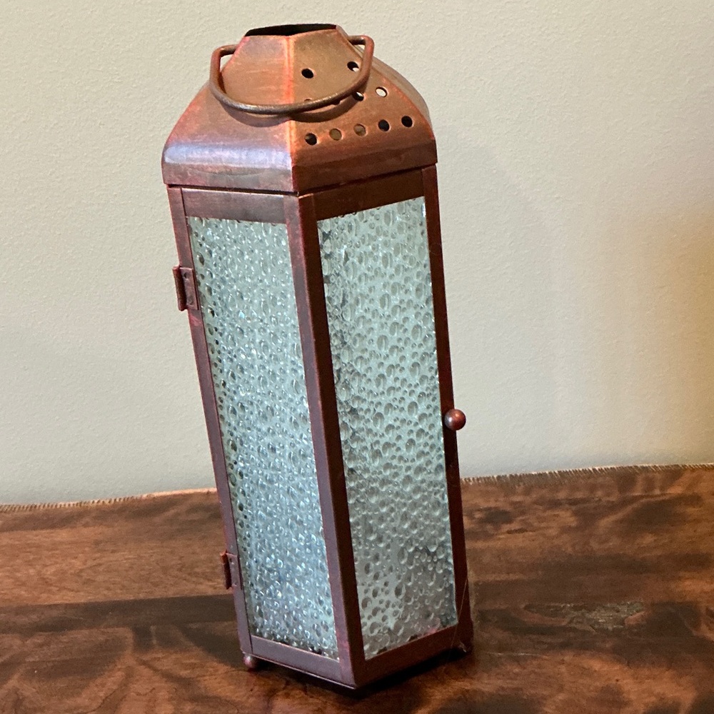 PartyLite Copper Lantern with Textured Glass